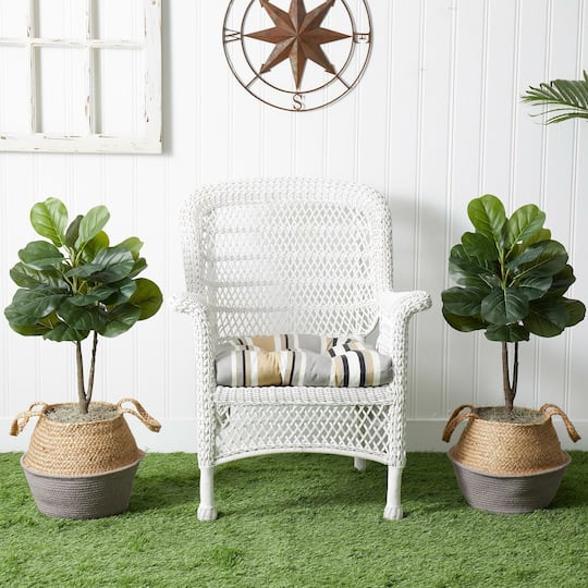 3ft. Artificial Fiddle Leaf Fig Tree With Handmade Cotton & Jute Woven Planter Set DIY Kit